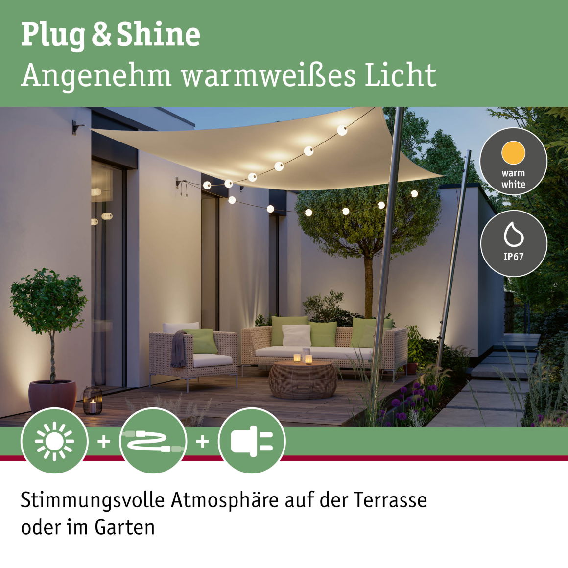 Plug & ShineLED Lichterkette Naima Erweiterungsset IP67 3000K 3x1W 1,71m Schwarz
