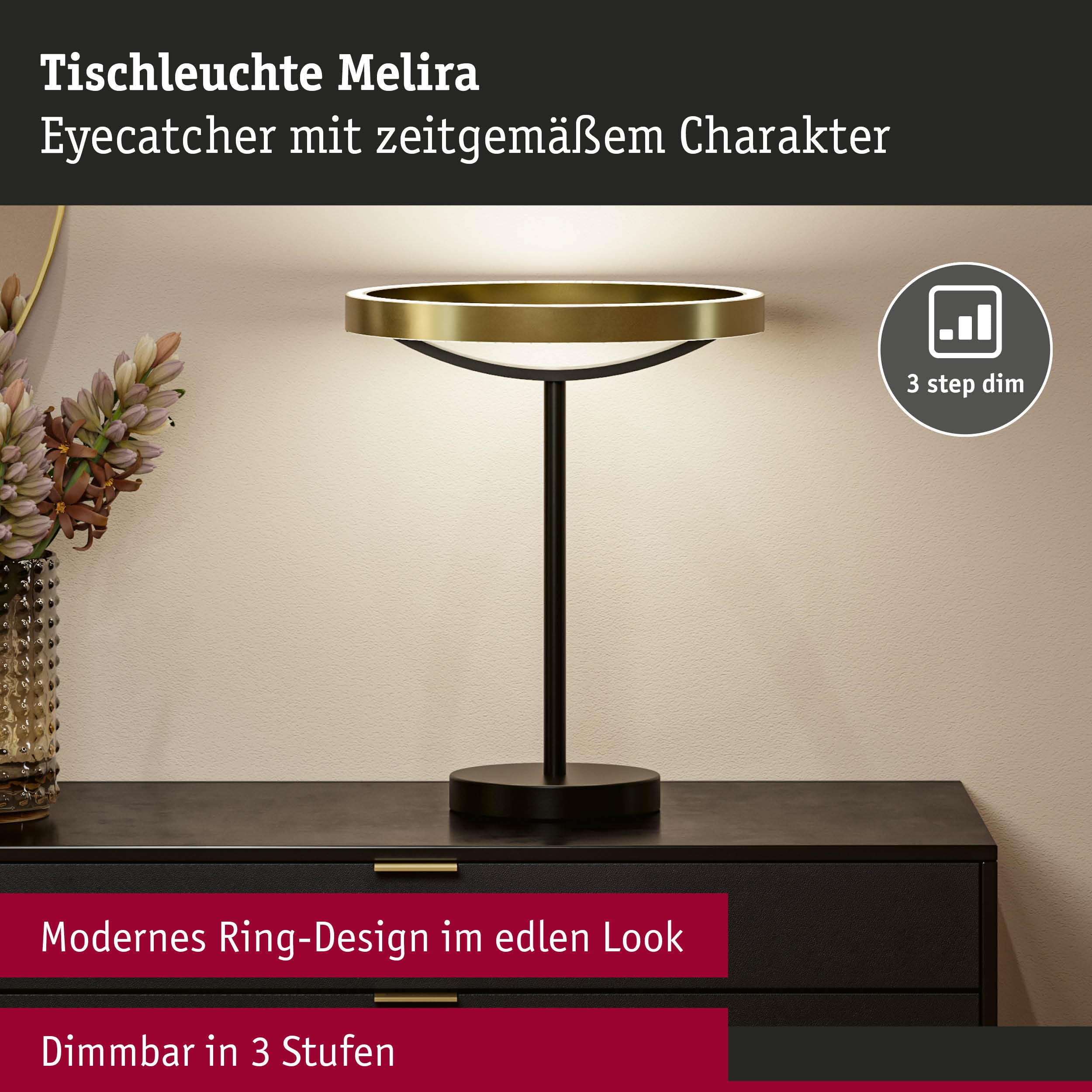 Paulmann Melira LED Tischleuchte Schwarz matt Gold