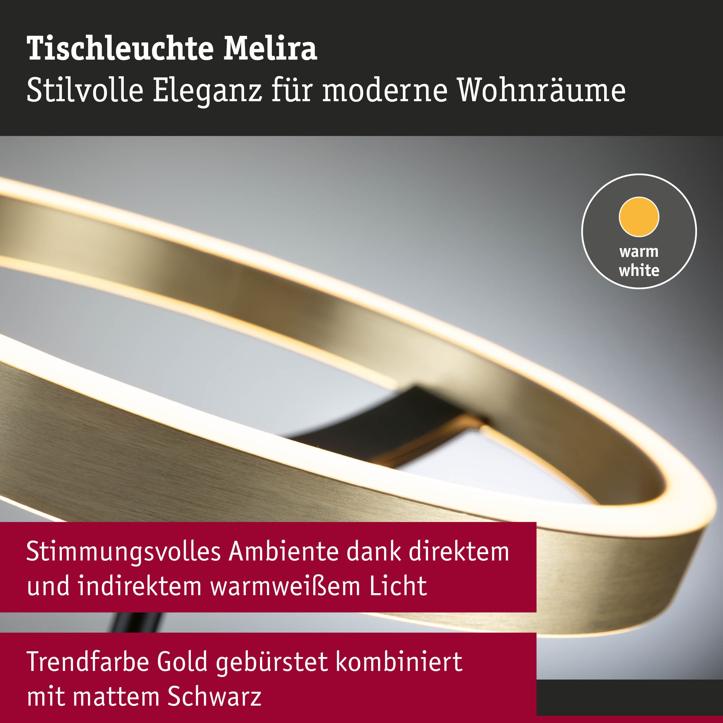 Paulmann Melira Tischleuchte Ring Design Schwarz Gold