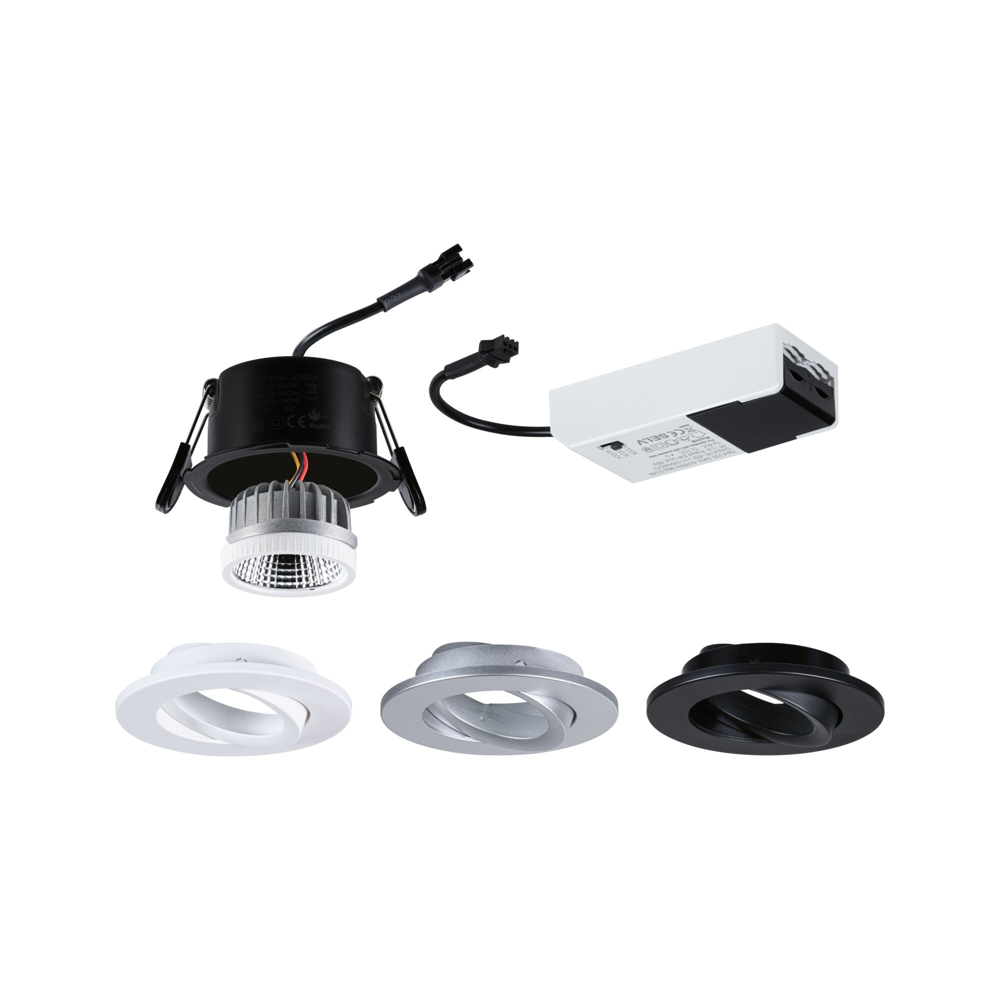 LED Einbauleuchte White Select Viona IP65 rund 85mm 25° 6W 520lm 230V 2700 - 4000K Schwarz matt/Weiß matt/Chrom matt