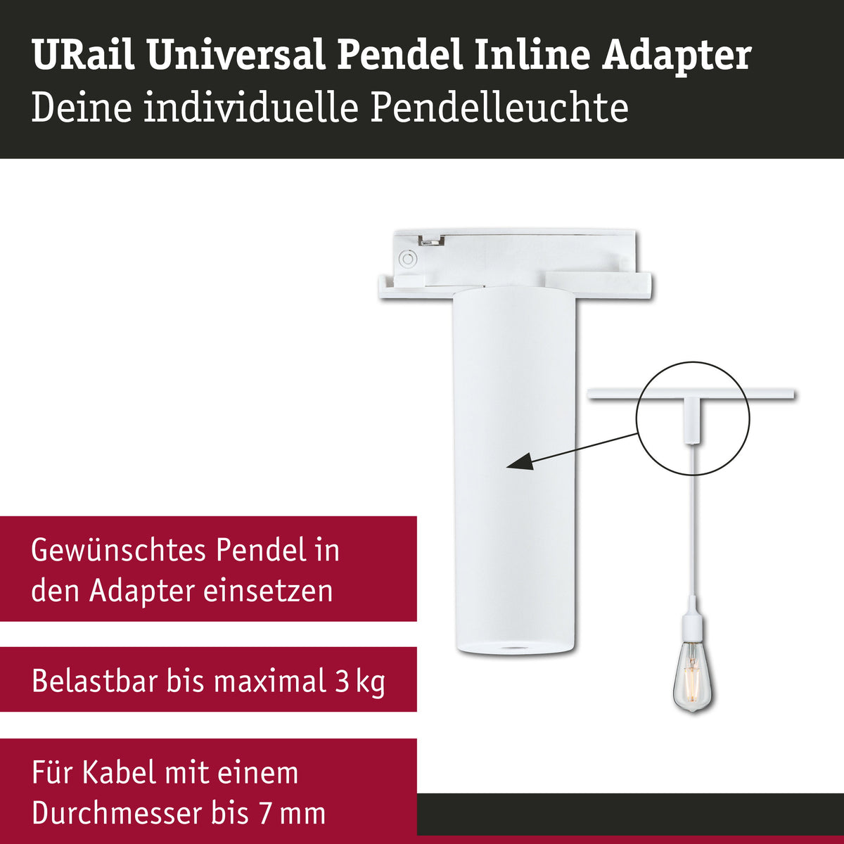 Paulmann URail Pendeladapter 95792 – Signalweiß
