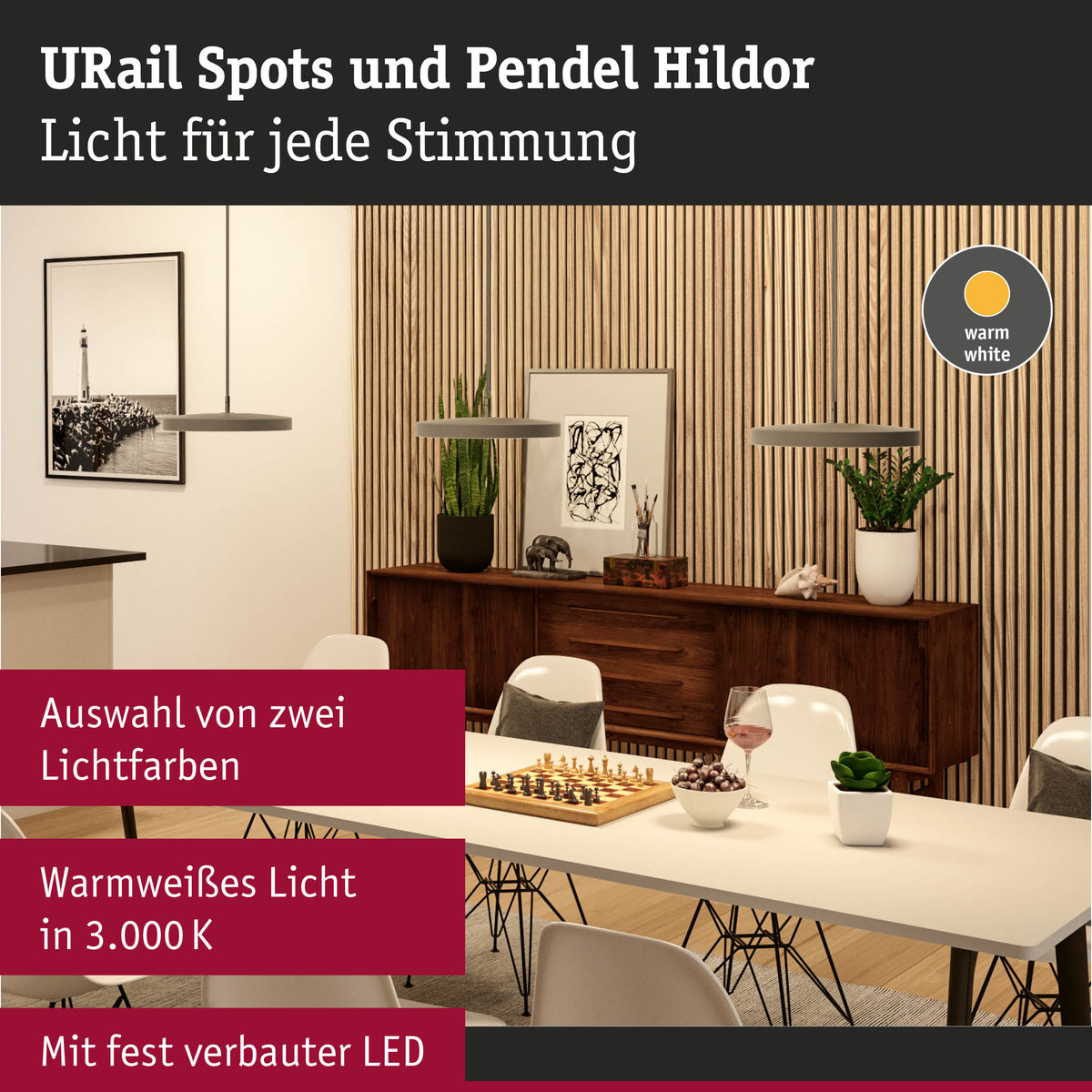 URail Pendel 3-Step-Dim Hildor 850lm 15W 3000K dimmbar 230V Chrom matt