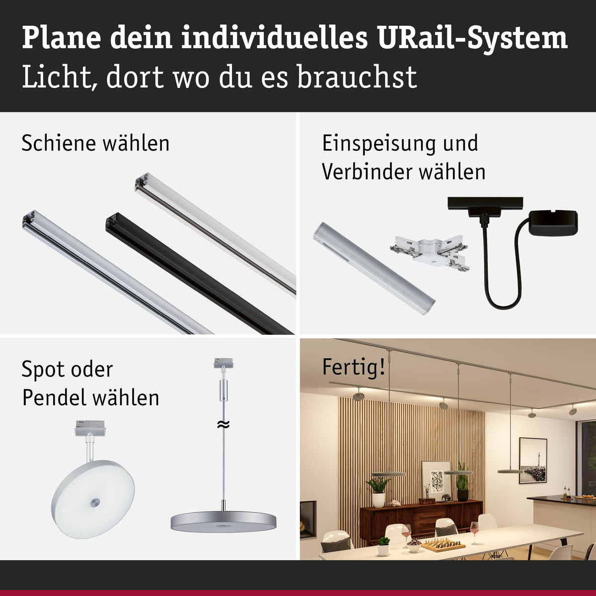 URail Pendel 3-Step-Dim Hildor 850lm 15W 3000K dimmbar 230V Chrom matt