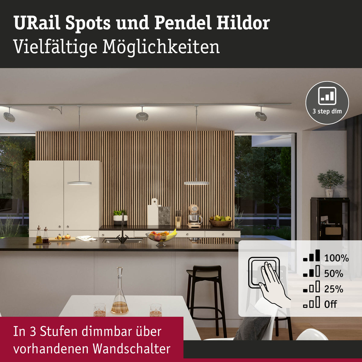 URail Pendel 3-Step-Dim Hildor 850lm 15W 4000K dimmbar 230V Chrom matt
