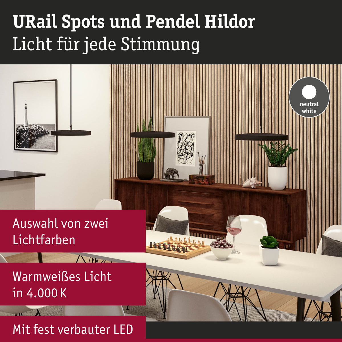 URail Pendel 3-Step-Dim Hildor 850lm 15W 4000K dimmbar 230V Schwarz matt