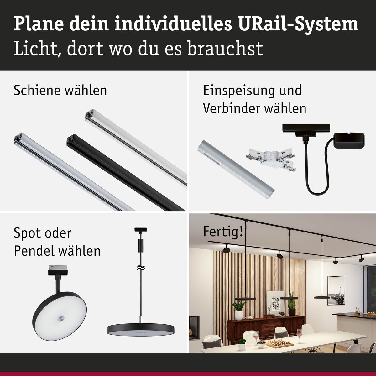 URail Pendel 3-Step-Dim Hildor 850lm 15W 4000K dimmbar 230V Schwarz matt