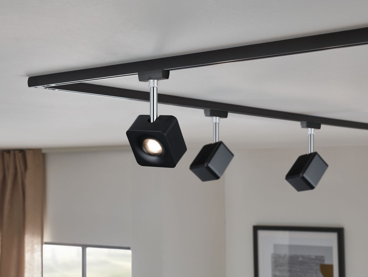 URail Schienenspot Cube Einzelspot 540lm 8W 2700K dimmbar 230V Schwarz matt/Chrom