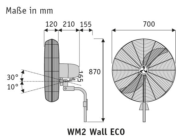 Abmessungen des Casafan WM2 Wall Eco Wandventilators