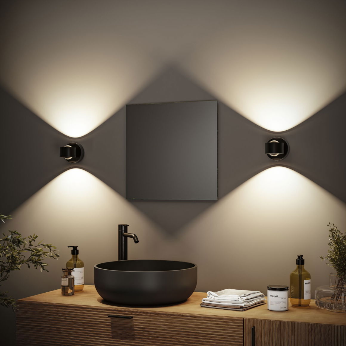 LED Akkuwandleuchte Zorik IP44 dimmbar 2700K 100mm 2x1,1W Schwarz