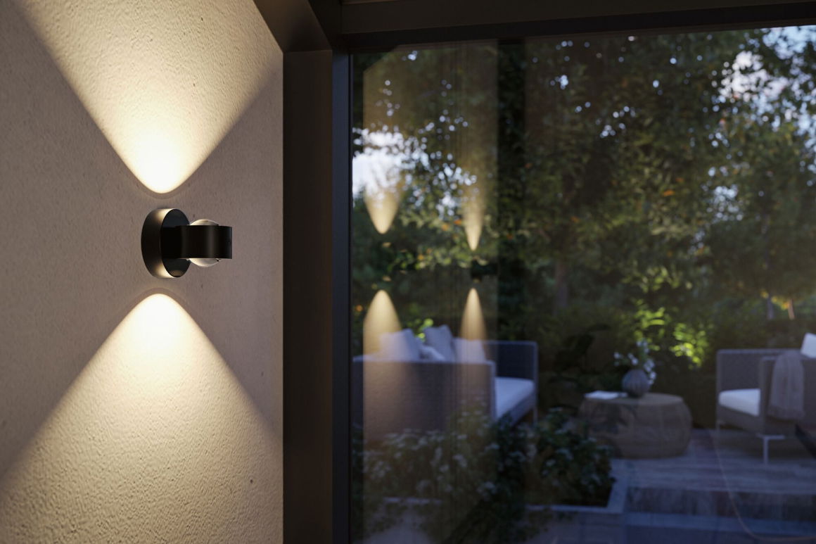 LED Akkuwandleuchte Zorik IP44 dimmbar 2700K 100mm 2x1,1W Schwarz
