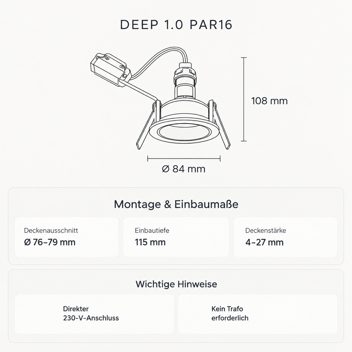 DEEP 1.0 PAR16 – runder Design-Einbaustrahler