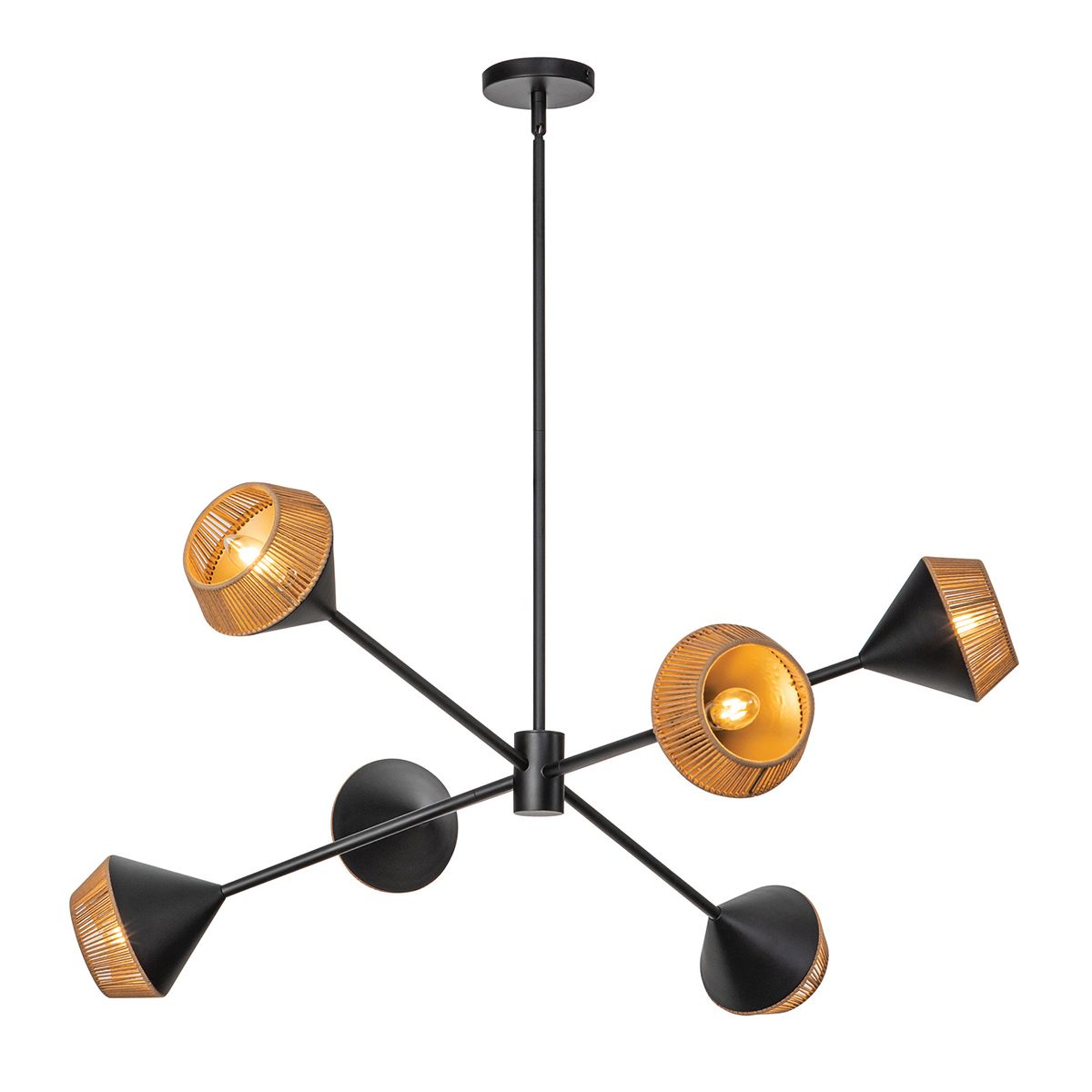 Alora Mood Daphne 5 lt Kronleuchter - Matt Schwarz & Natur - Elsteadlighting - ALM - DAPHNE6 - MB