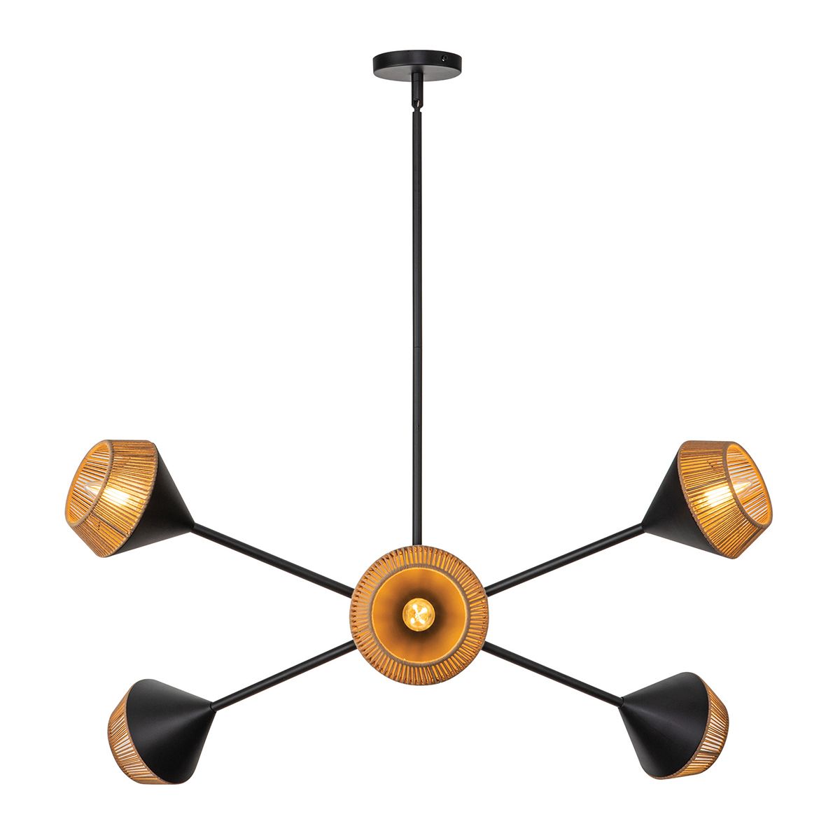 Alora Mood Daphne 5 lt Kronleuchter - Matt Schwarz & Natur - Elsteadlighting - ALM - DAPHNE6 - MB