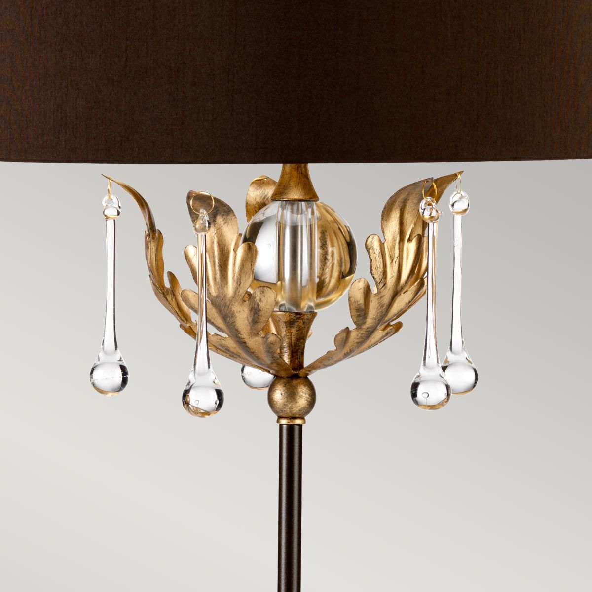 Amarilli 1-flammige Tischlampe mit braunem Schirm - Bronze mit goldener Patina
