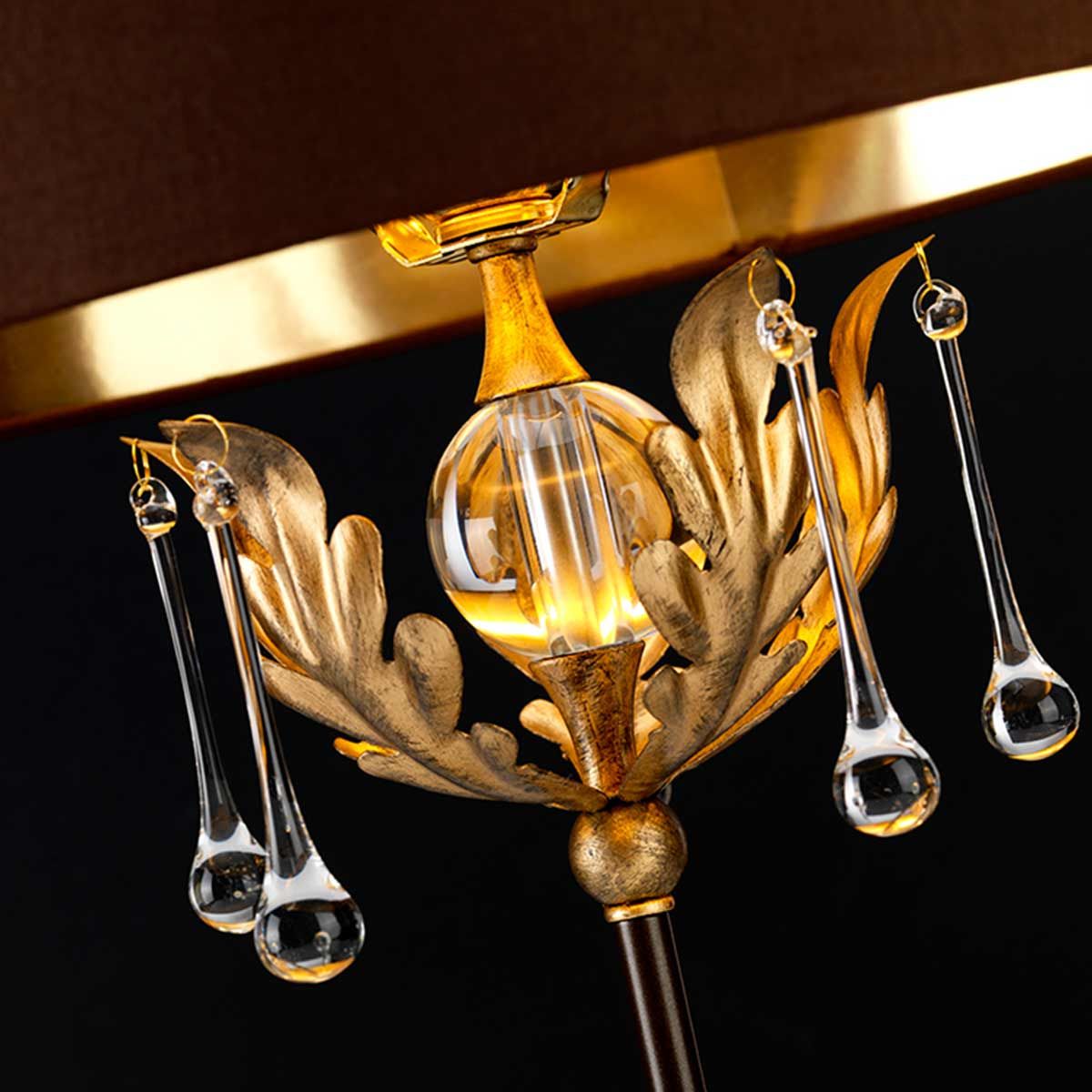 Amarilli 1-flammige Tischlampe mit braunem Schirm - Bronze mit goldener Patina