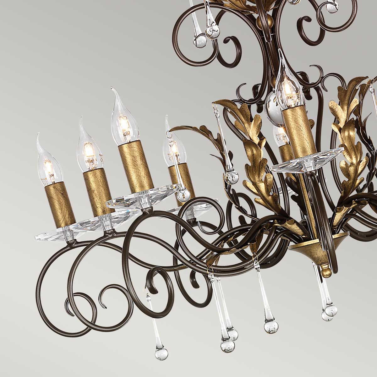Amarilli Kronleuchter mit 10 Lichtern, Bronze mit goldener Patina