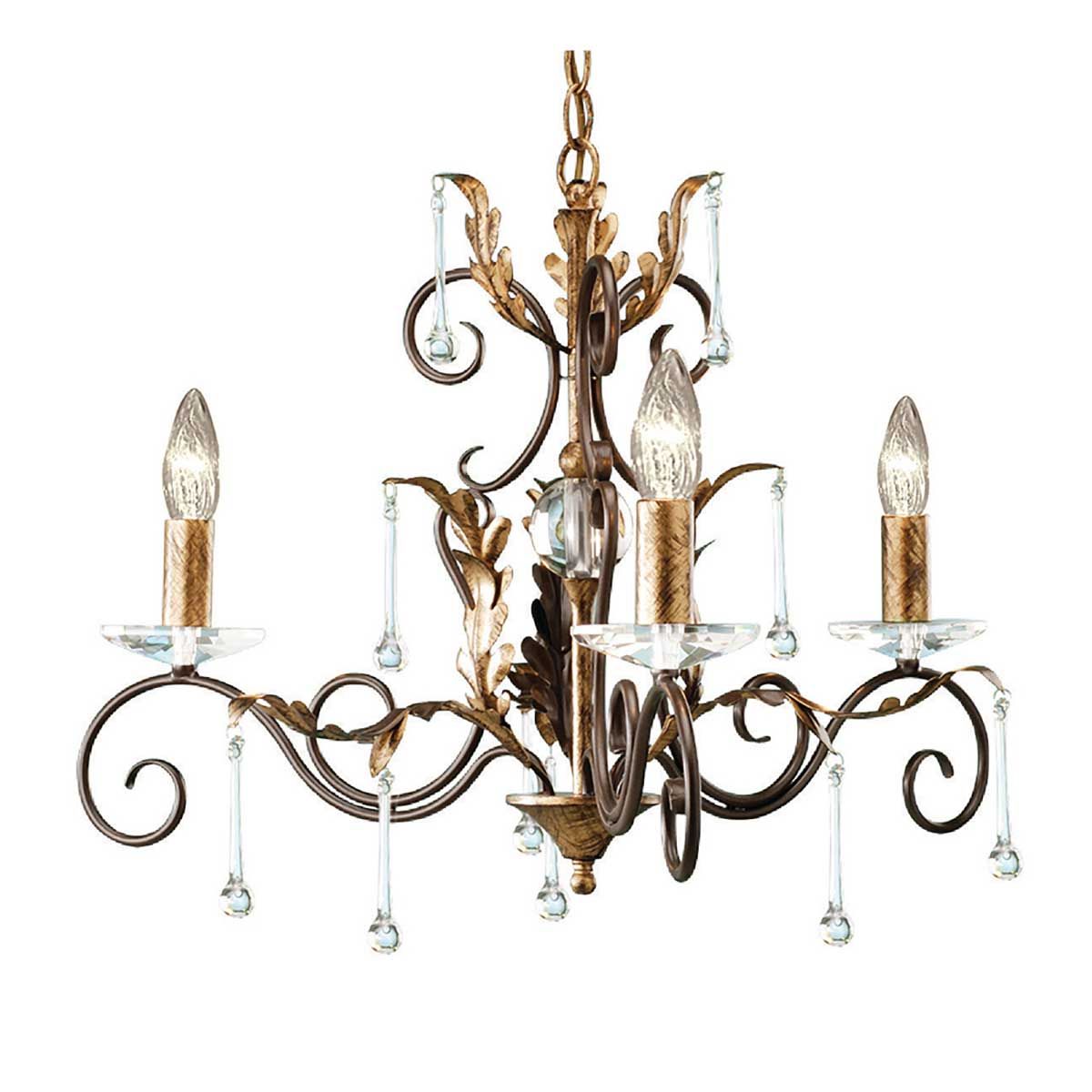 Amarilli Kronleuchter mit 3 Lichtern, Bronze mit goldener Patina