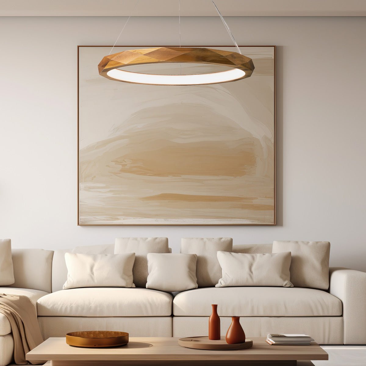 Angular LED Pendelleuchte aus Teakholz - Accord Lighting - QN - ANGULAR - RING - LED - 80 - TEAK