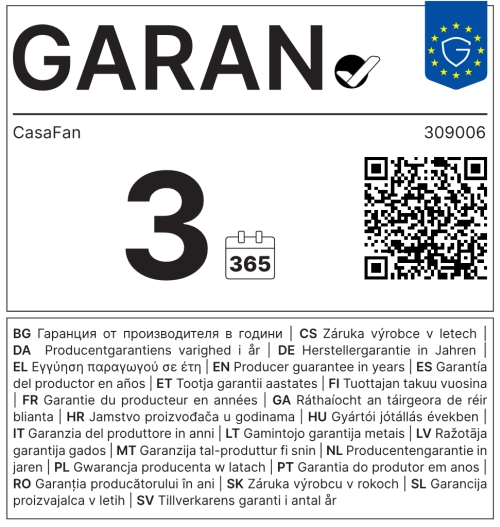 3-year manufacturer’s guarantee