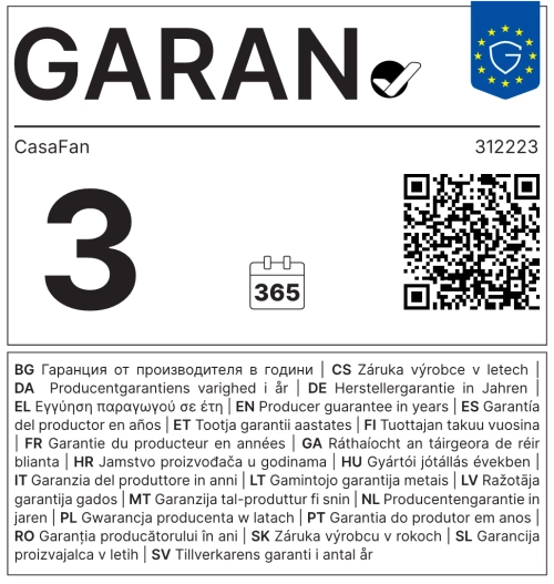 Garantie fabricant de 3 ans