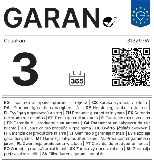 Garantie fabricant de 3 ans