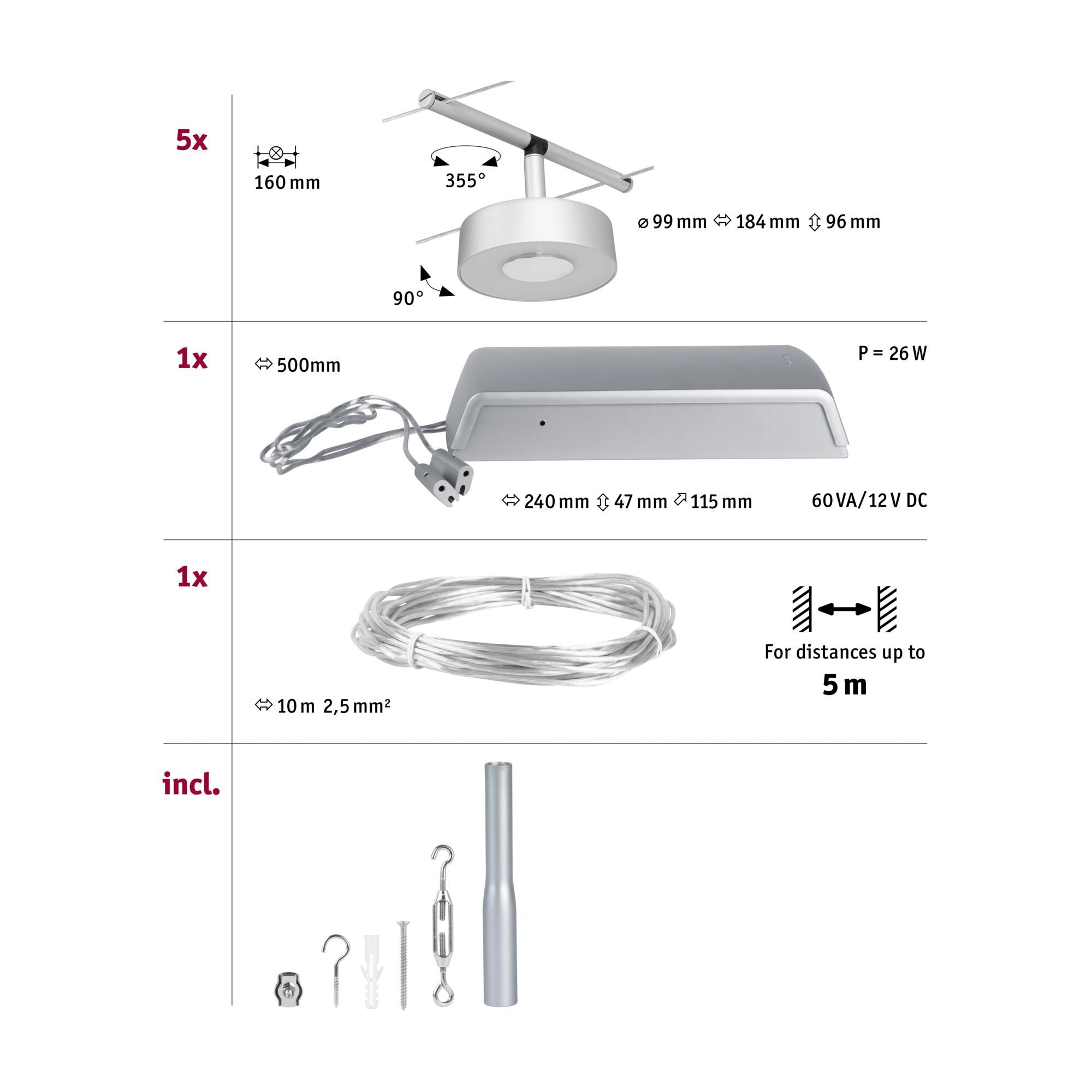 CorDuo Circle Basisset 5x180lm 5x5W 3000K 230/12V Chrom matt - Paulmann - 94475