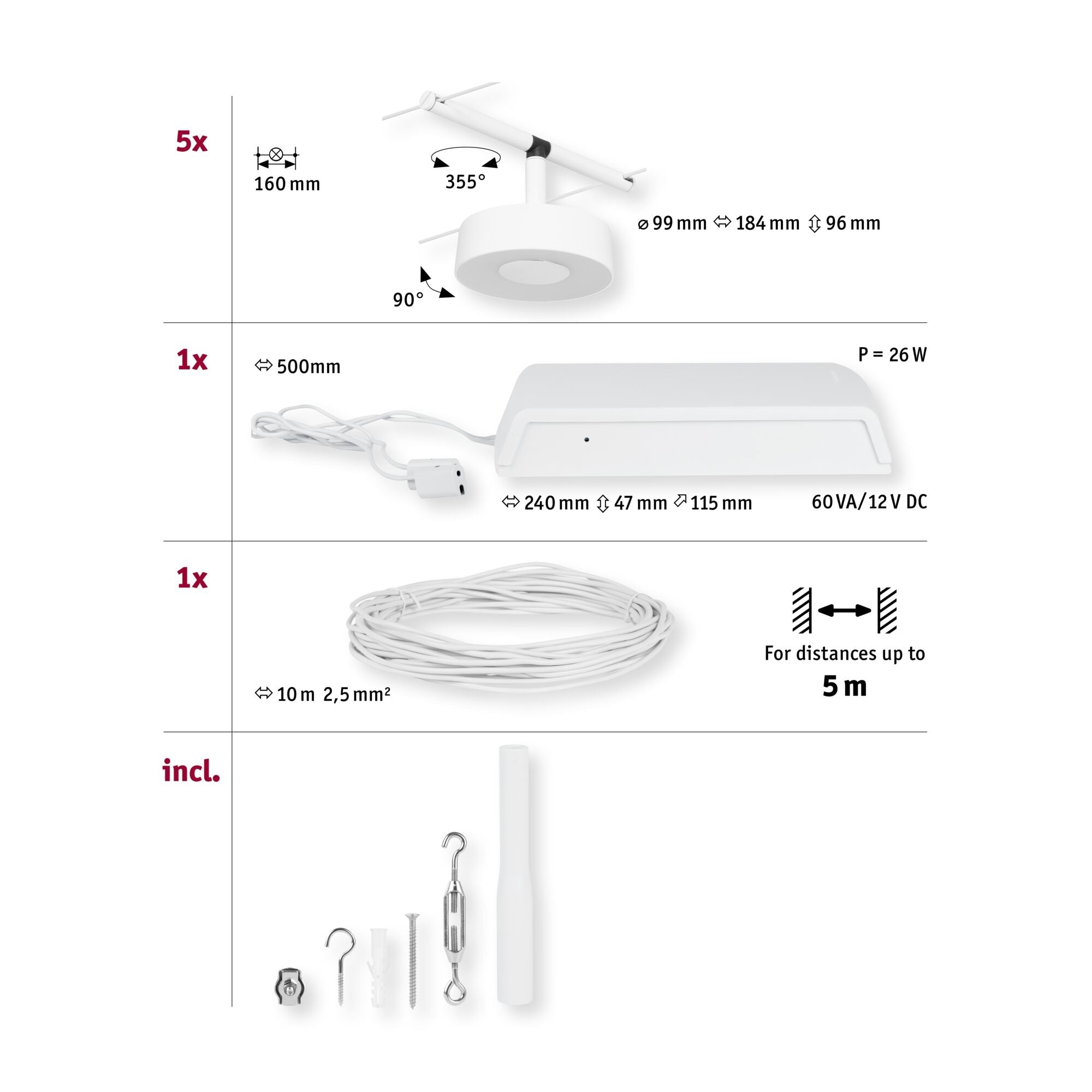 CorDuo Circle Basisset 5x180lm 5x5W 3000K 230/12V Weiß matt - Paulmann - 94477