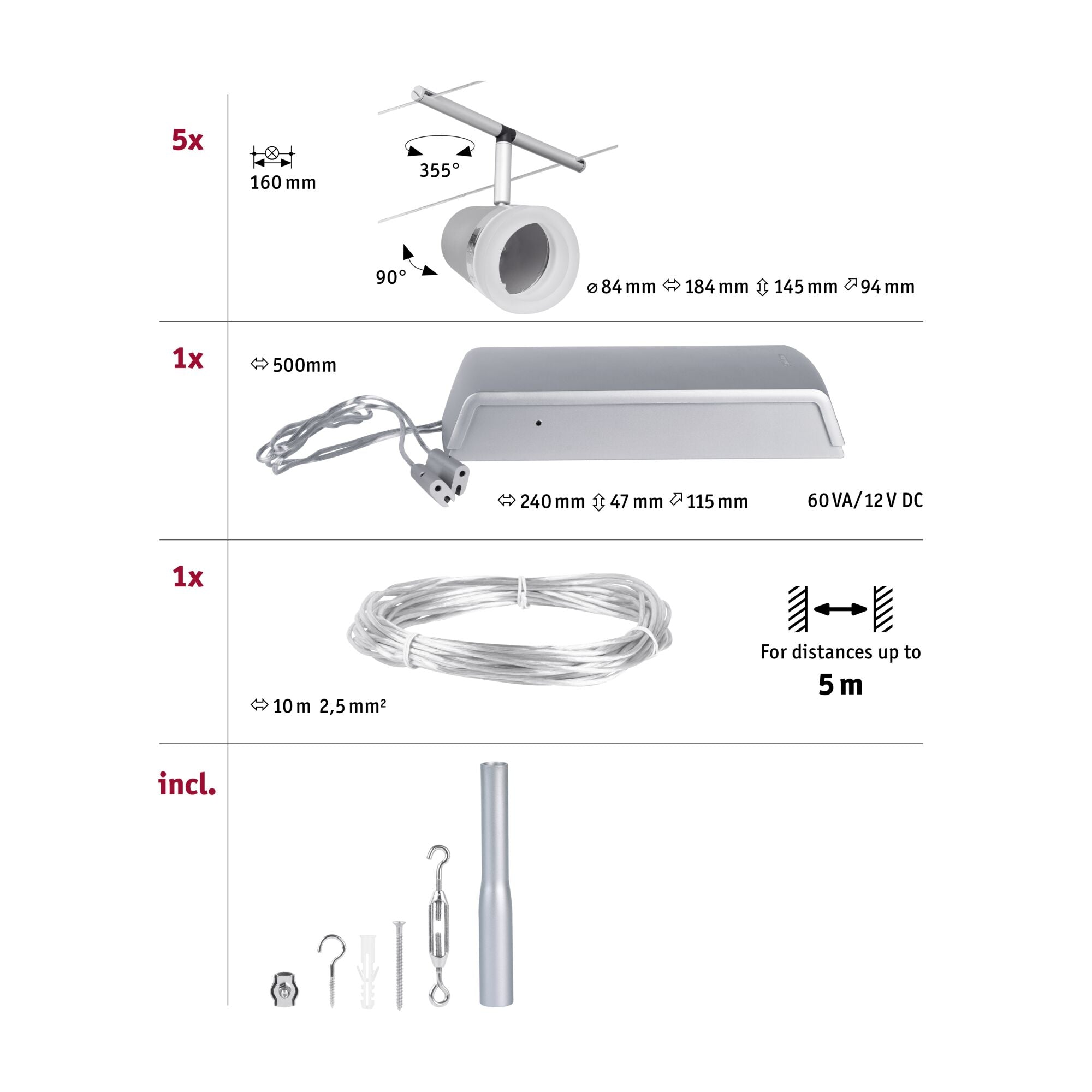 CorDuo Cone Basisset GU5,3 max. 5x10W 230/12V Chrom matt/Chrom - Paulmann - 94459