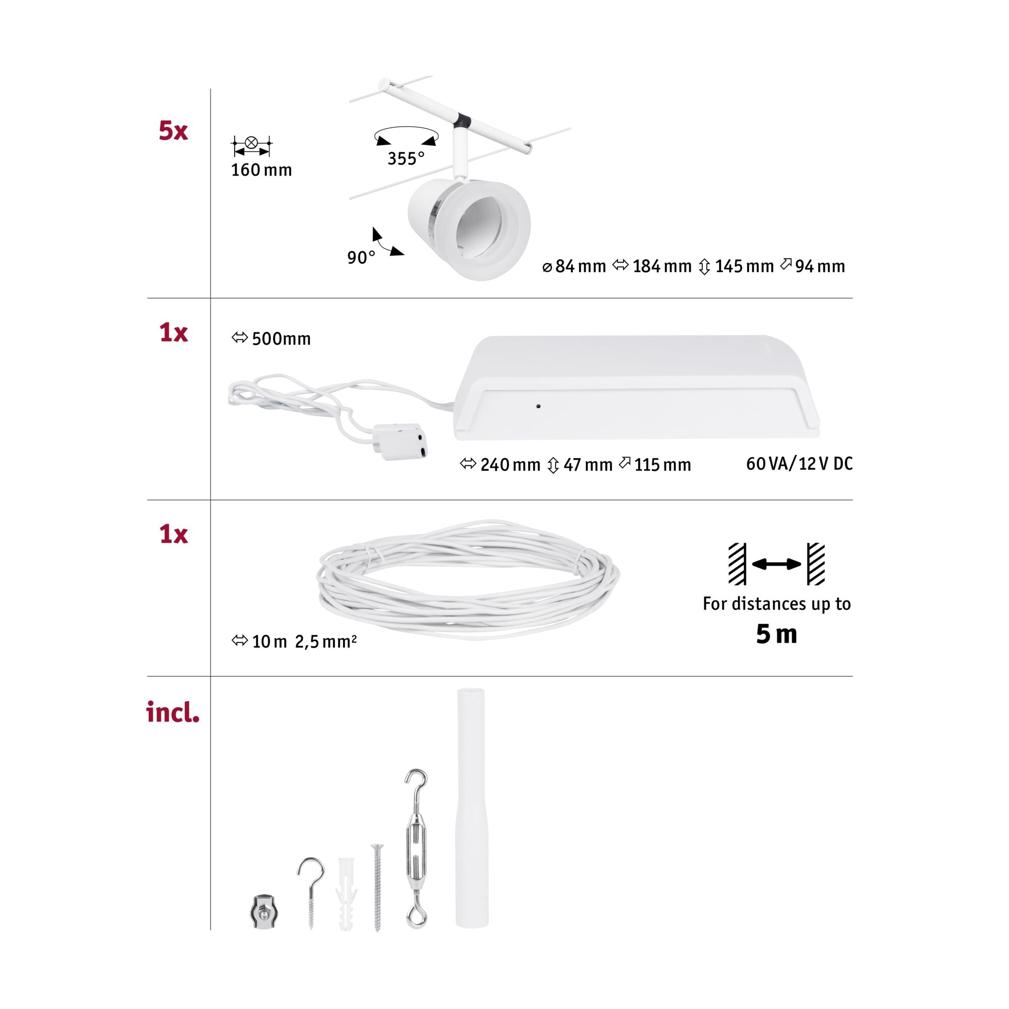 CorDuo Cone Basisset GU5,3 max. 5x10W 230/12V Weiß matt/Chrom - Paulmann - 94461