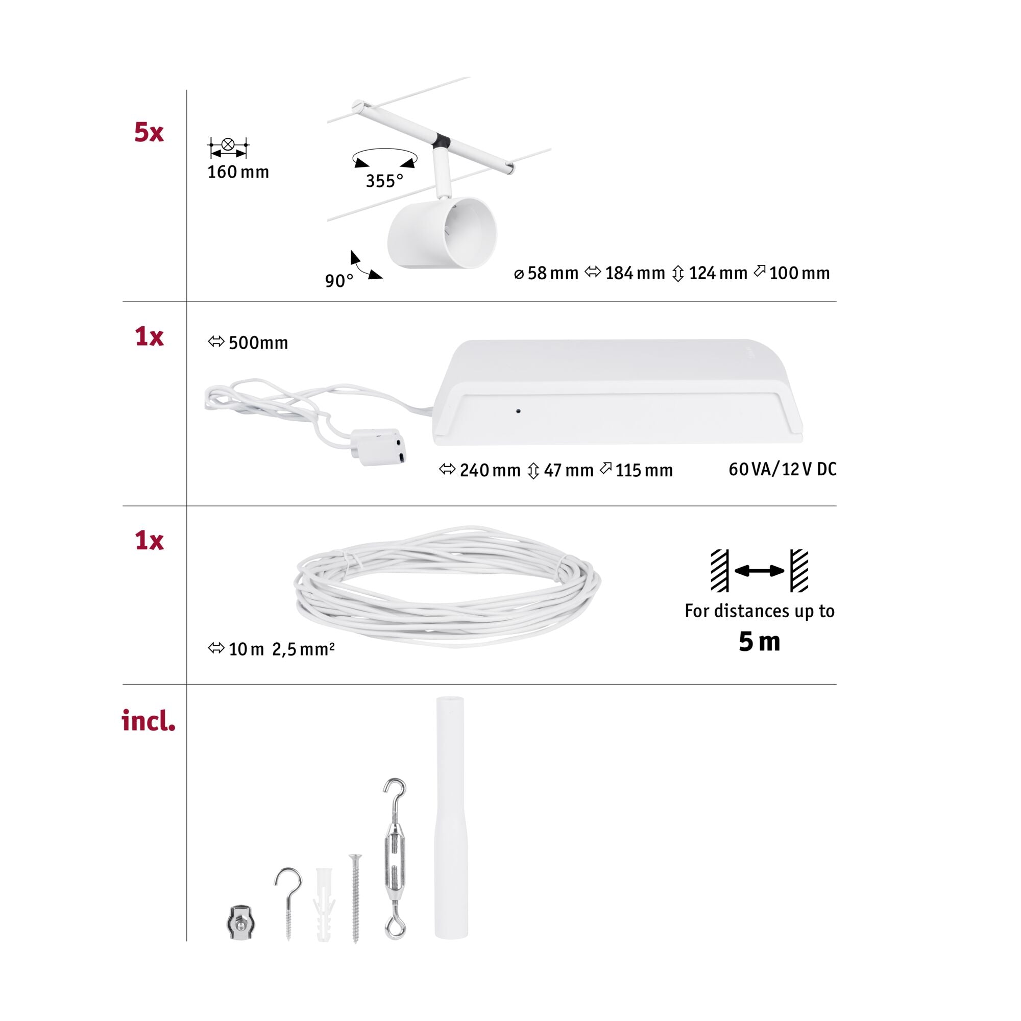 CorDuo Cup Basisset GU5,3 max. 5x10W 230/12V Weiß matt/Chrom - Paulmann - 94467