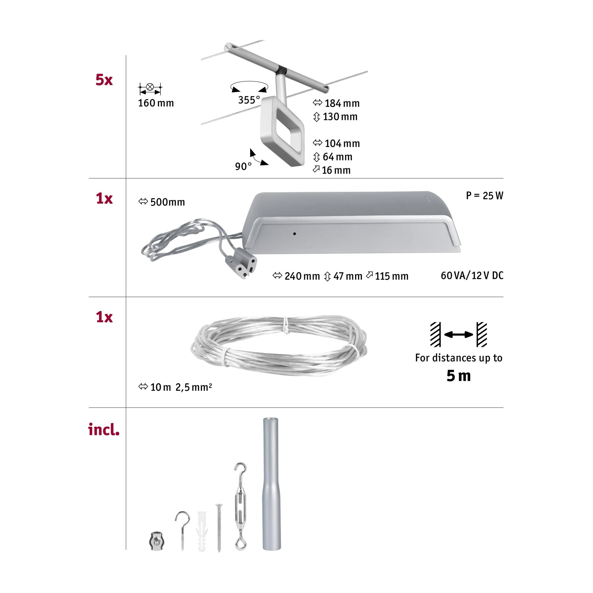 CorDuo Frame Basisset 5x280lm 5x4,8W 3000K 230/12V Chrom matt/Chrom - Paulmann - 94481