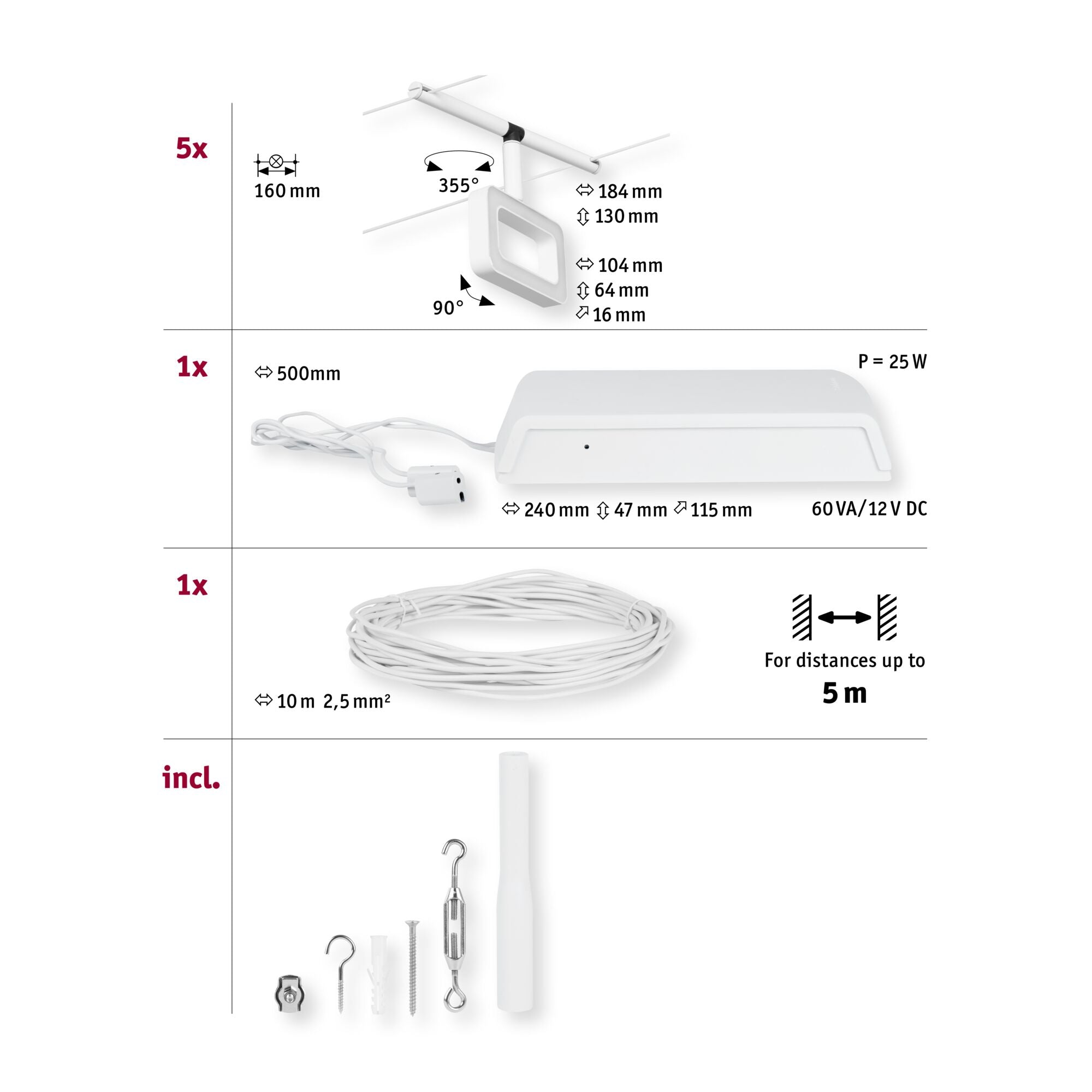 CorDuo Frame Basisset 5x280lm 5x4,8W 3000K 230/12V Weiß matt/Chrom - Paulmann - 94483