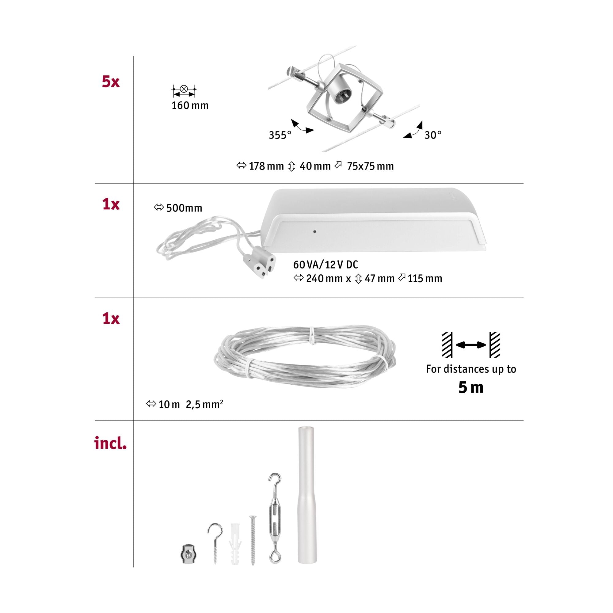 CorDuo Mac II Basisset GU5,3 max. 5x10W 230/12V Chrom matt - Paulmann - 94430