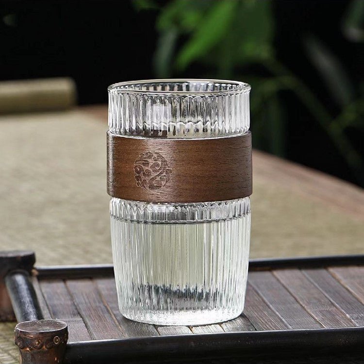 Design - Glas mit Holzmanschette – Vielseitig für Tee & Kaffee, 270–410 ml - leuchtengrosshandel24 - CJJT190987804DW
