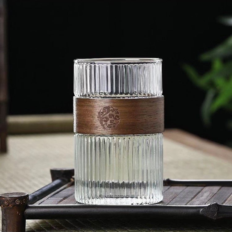 Design - Glas mit Holzmanschette – Vielseitig für Tee & Kaffee, 270–410 ml - leuchtengrosshandel24 - CJJT190987801AZ