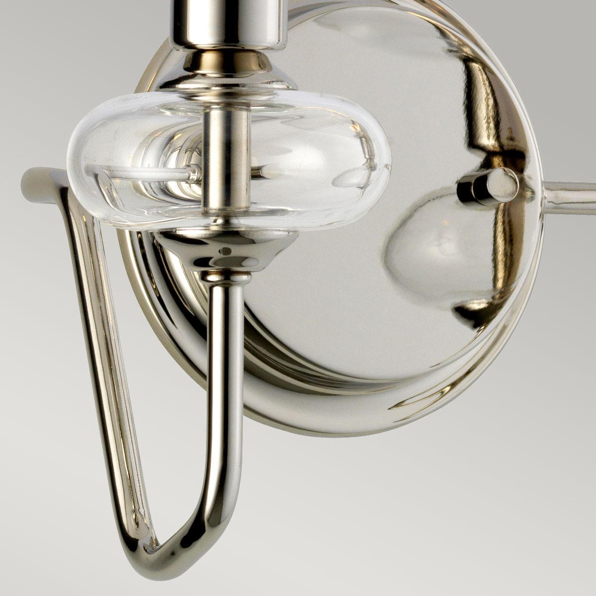 Wandleuchte Armand, 2 Lichter, poliertes Nickel, mit klaren Glasschirmen