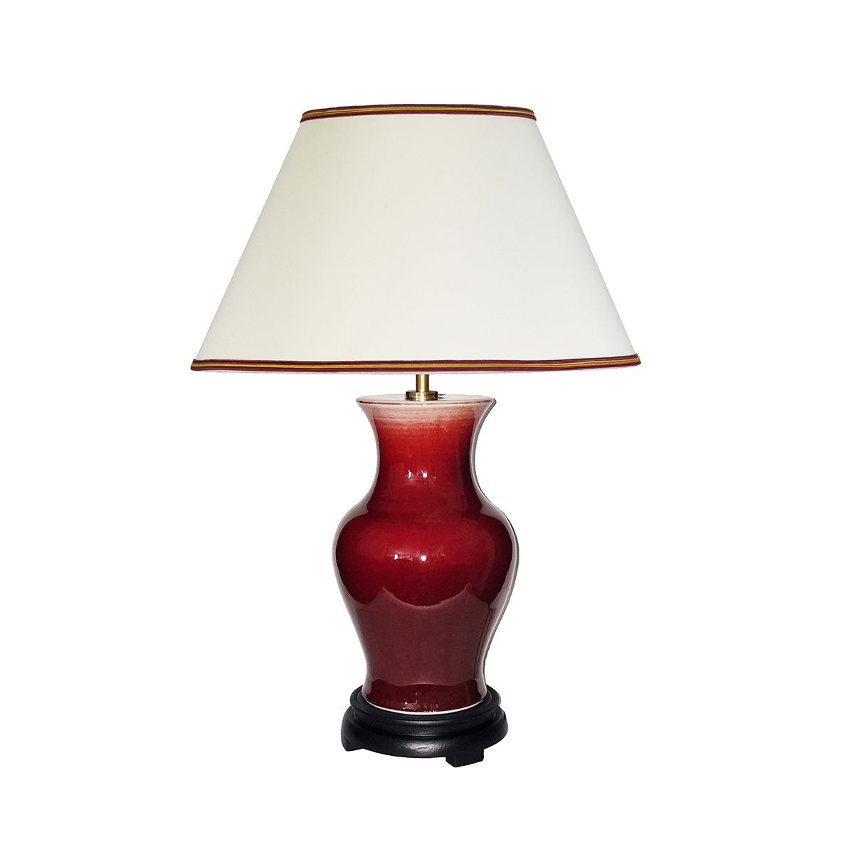 Majin Oxblood Red Jar Tischlampe mit 1 Licht und Polycotton-Schirm – Ochsenblut mit Creme mit burgunderfarbenem und goldenem Soutach-Besatz