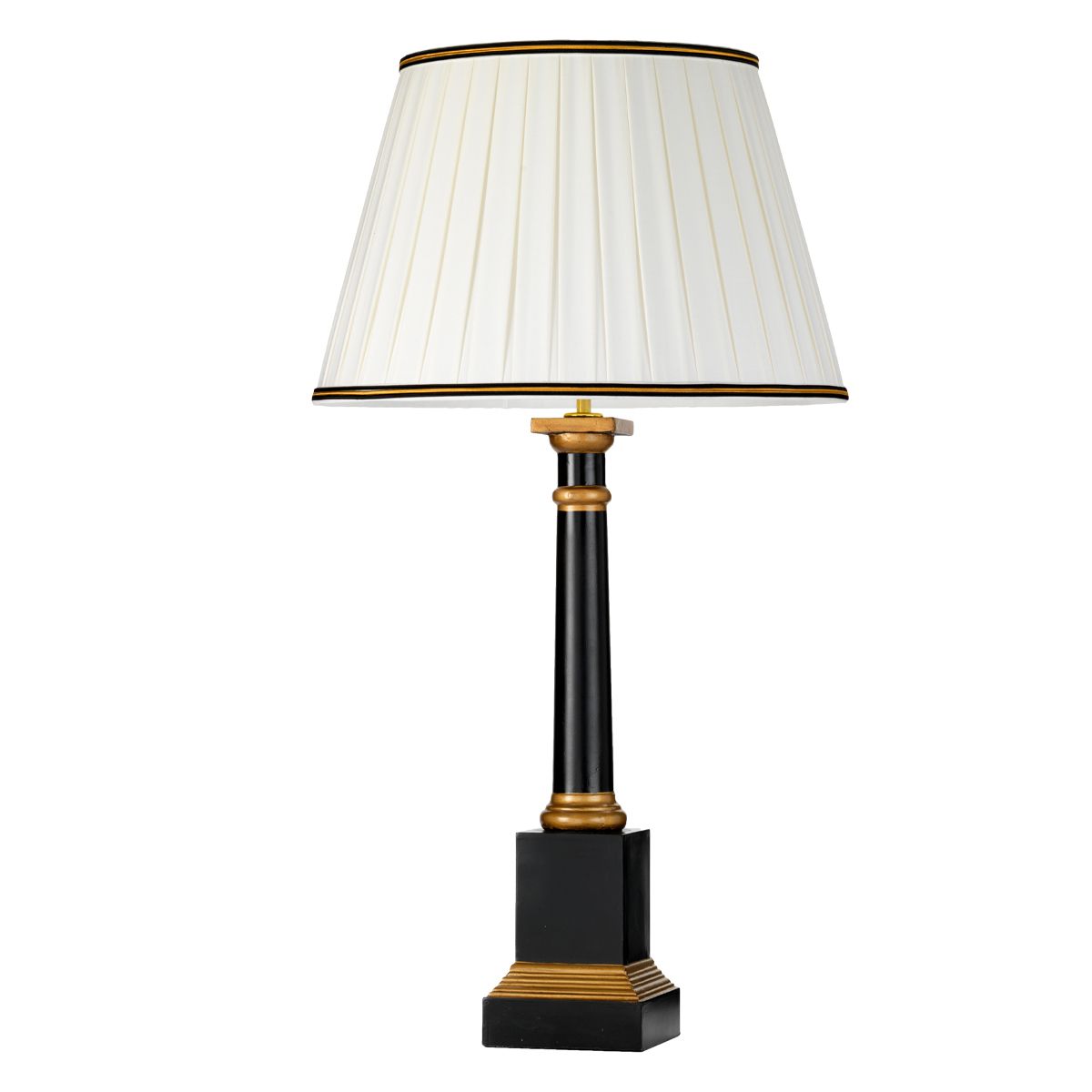 Tischlampe Peronne mit 1 Flamme und hohem Empire-Schirm, Schwarz und Gold mit cremefarbenem Schirm
