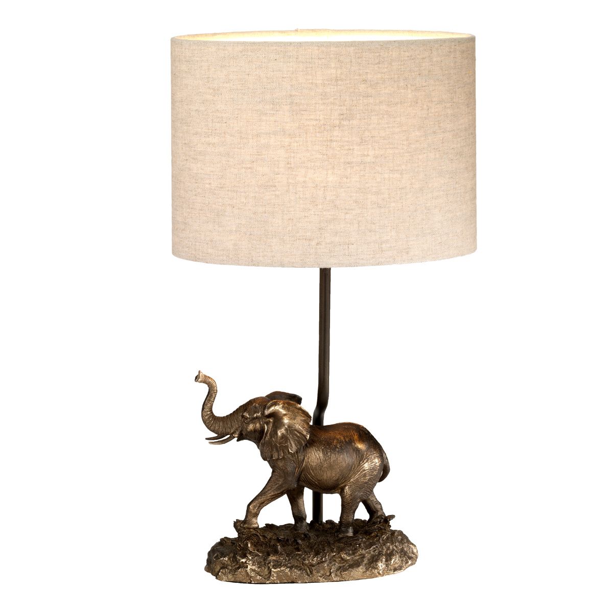 Sabi 1-flammige Tischlampe mit ovalem Schirm, Bronzepatina mit natürlichem Schirm
