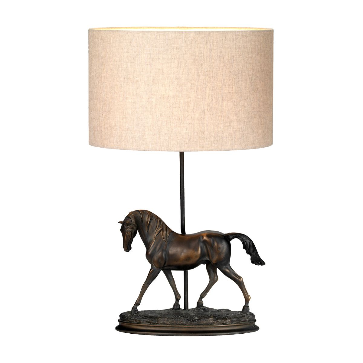 Tischlampe Spirit 1-flammig mit ovalem Schirm, Bronzepatina mit natürlichem Schirm