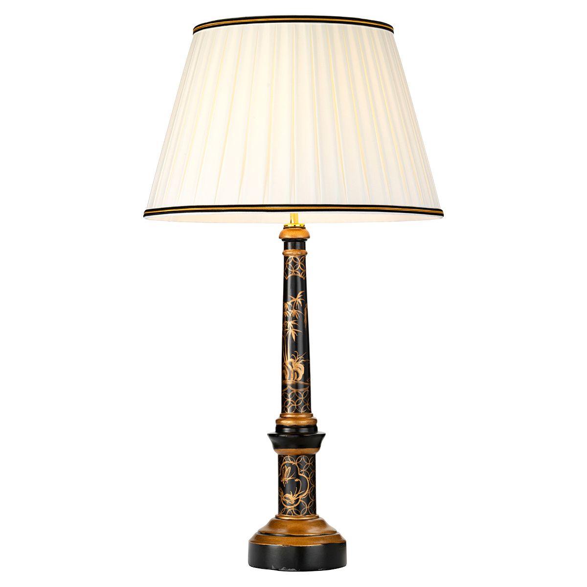Tischlampe „Strasbourg“ mit 1 Flamme und hohem Empire-Schirm – Schwarz und Gold mit Elfenbein mit Schirm in Schwarz und Gold
