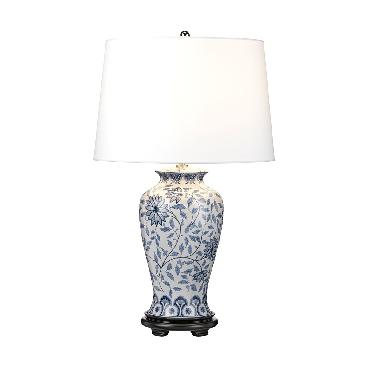 Tischlampe Ying 1-flammig - Blau und Weiß mit weißem Schirm