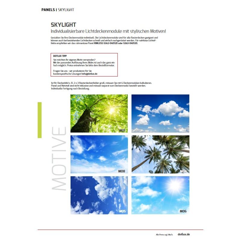 DOTLUX Motivplatte SKYLIGHT für Einbaupanels Motiv 1 Raster 1x1 für 620x620 - Dotlux - M01 - 01010620