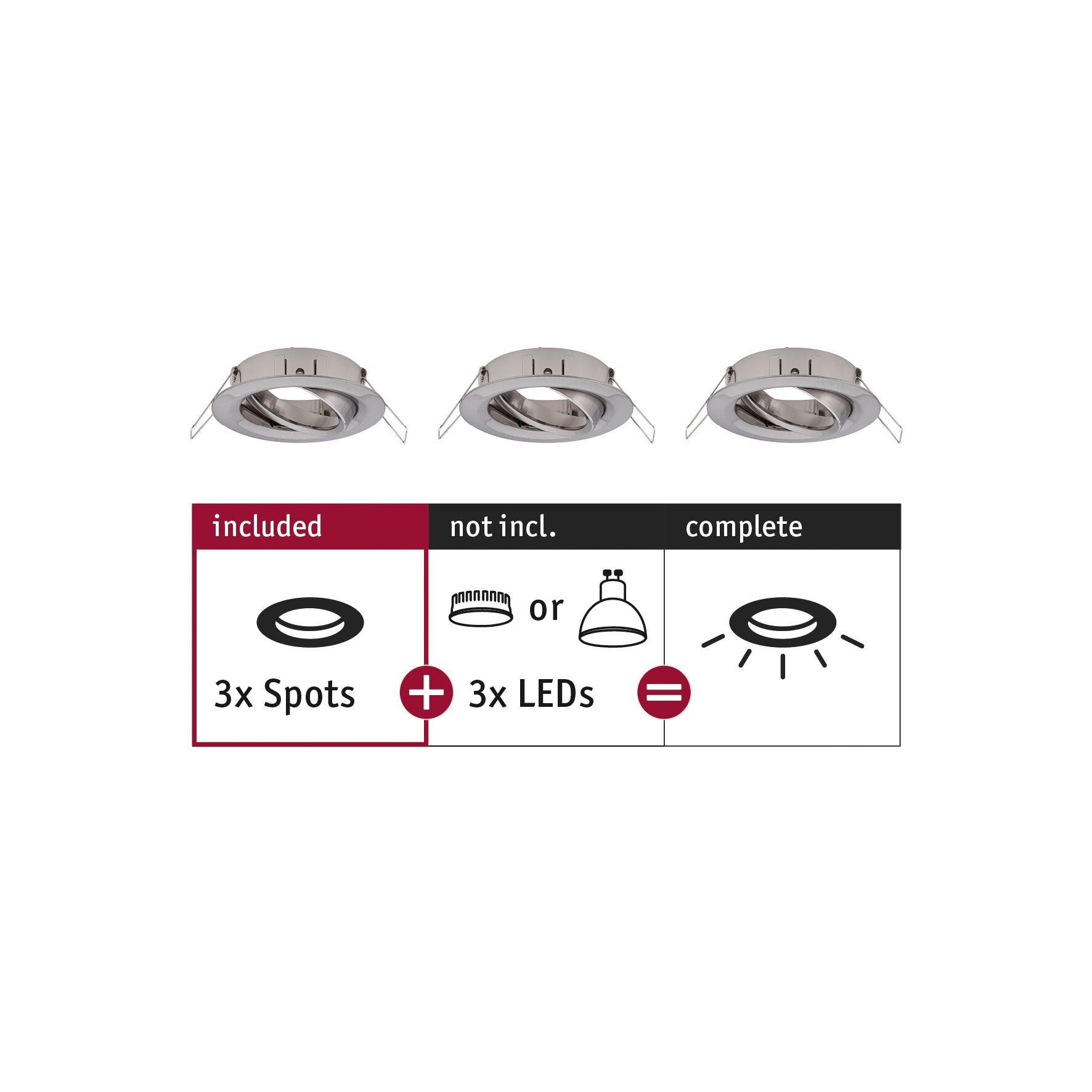 Einbauleuchte Choose Basisset schwenkbar rund 84mm 50° max. 3x10W 230V dimmbar Eisen gebürstet - Paulmann - 92485