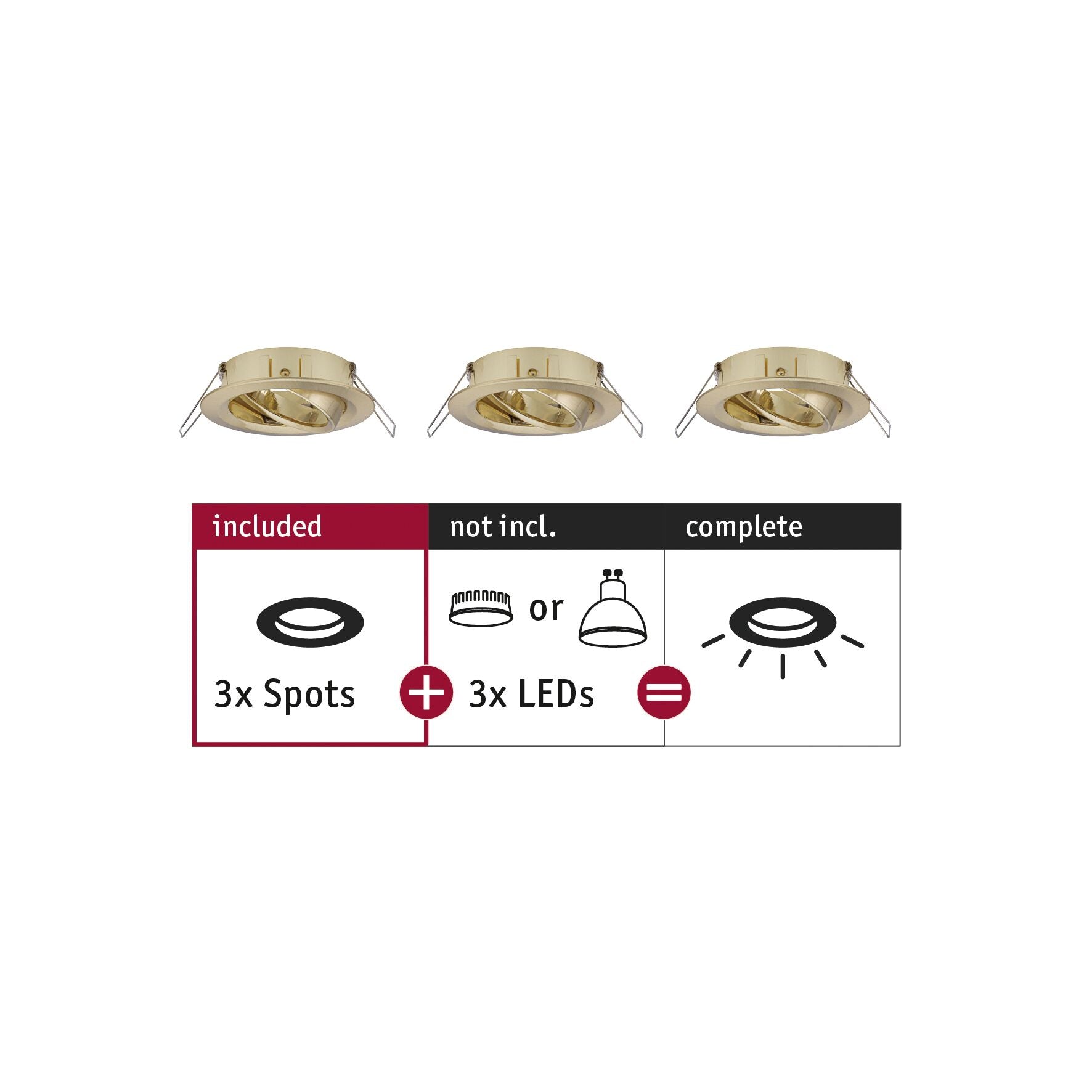 Einbauleuchte Choose Basisset schwenkbar rund 84mm 50° max. 3x10W 230V dimmbar Messing gebürstet - Paulmann - 92489