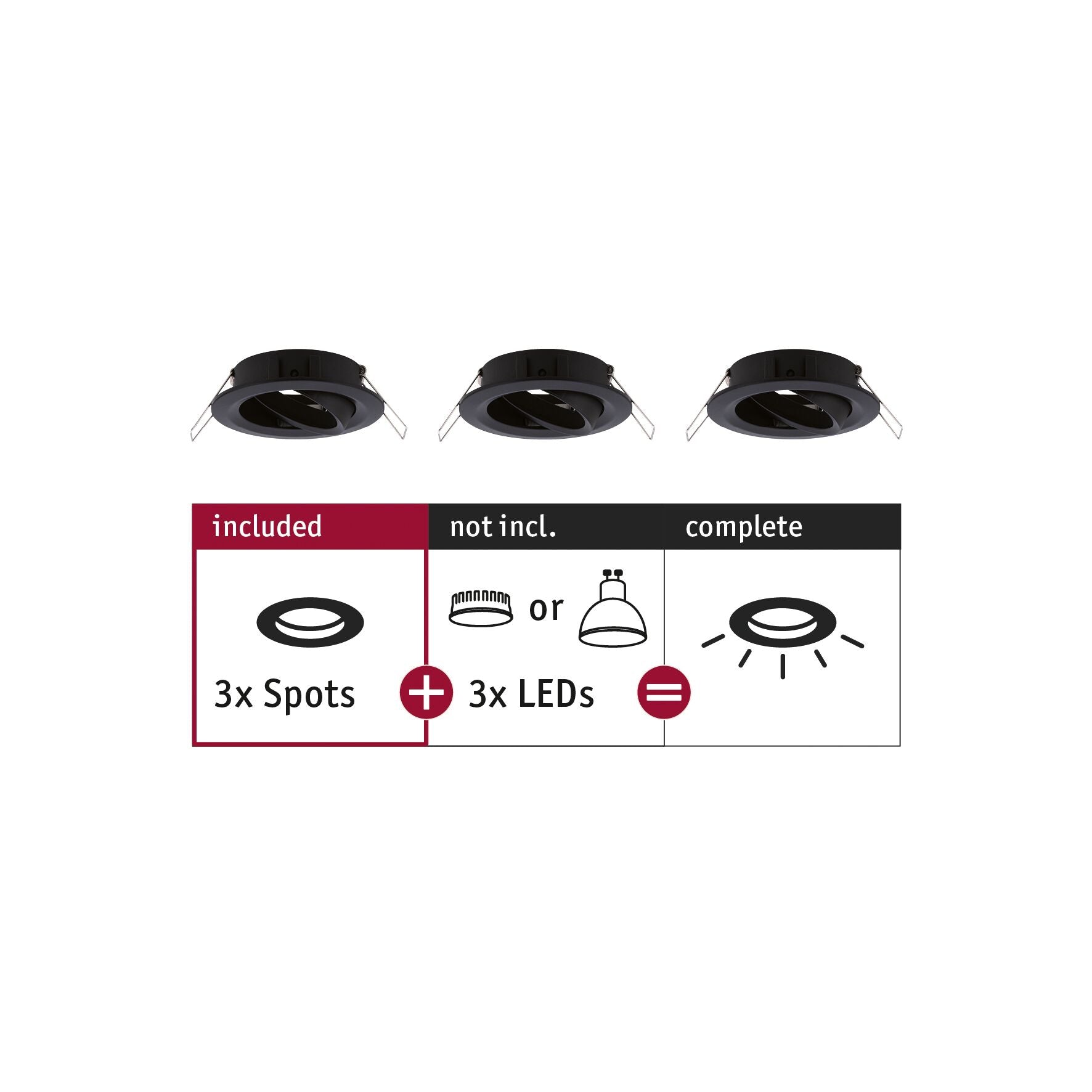 Einbauleuchte Choose Basisset schwenkbar rund 84mm 50° max. 3x10W 230V dimmbar Schwarz matt - Paulmann - 92487