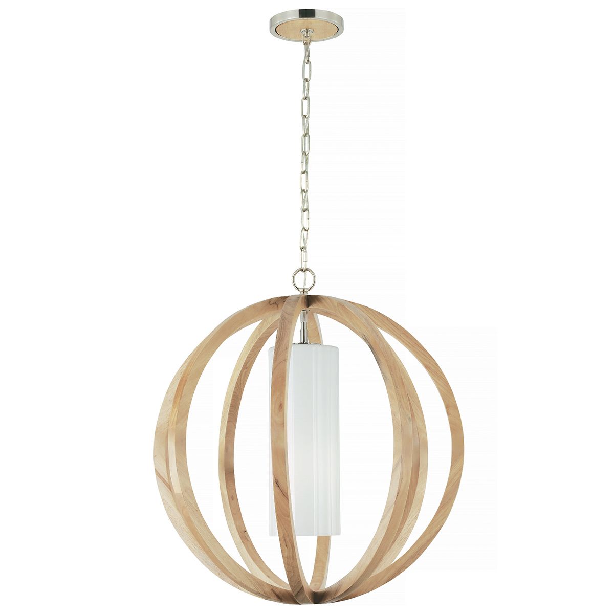 Allier 1-flammige Pendelleuchte, groß, helles Holz/gebürsteter Stahl - Elsteadlighting - leuchtengrosshandel24