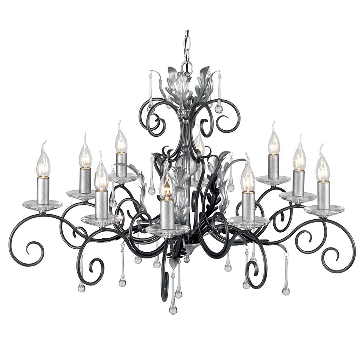Amarilli Kronleuchter mit 10 Lichtern, Schwarz mit silberner Patina - Elsteadlighting - leuchtengrosshandel24