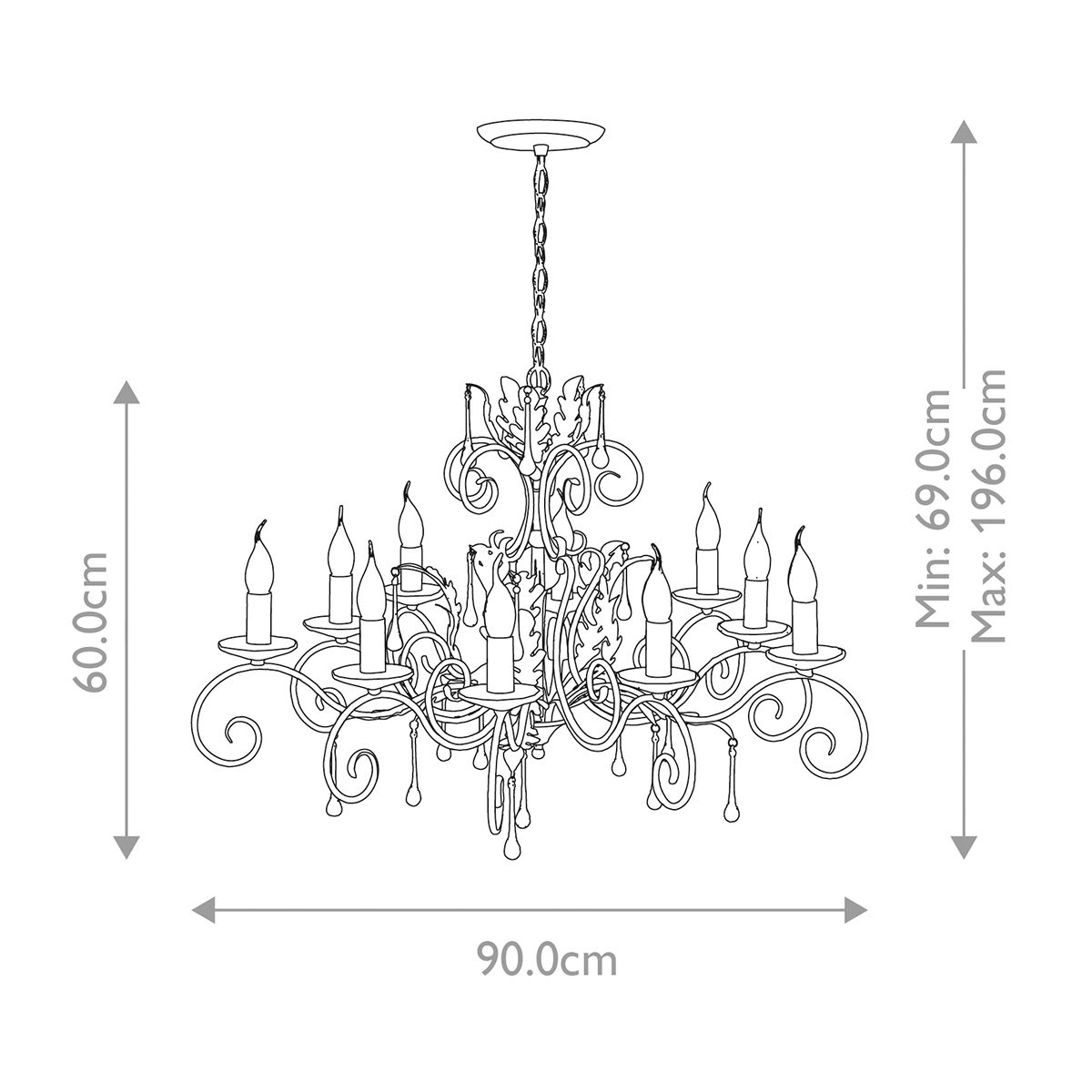 Amarilli Kronleuchter mit 10 Lichtern, Schwarz mit silberner Patina - Elsteadlighting - leuchtengrosshandel24