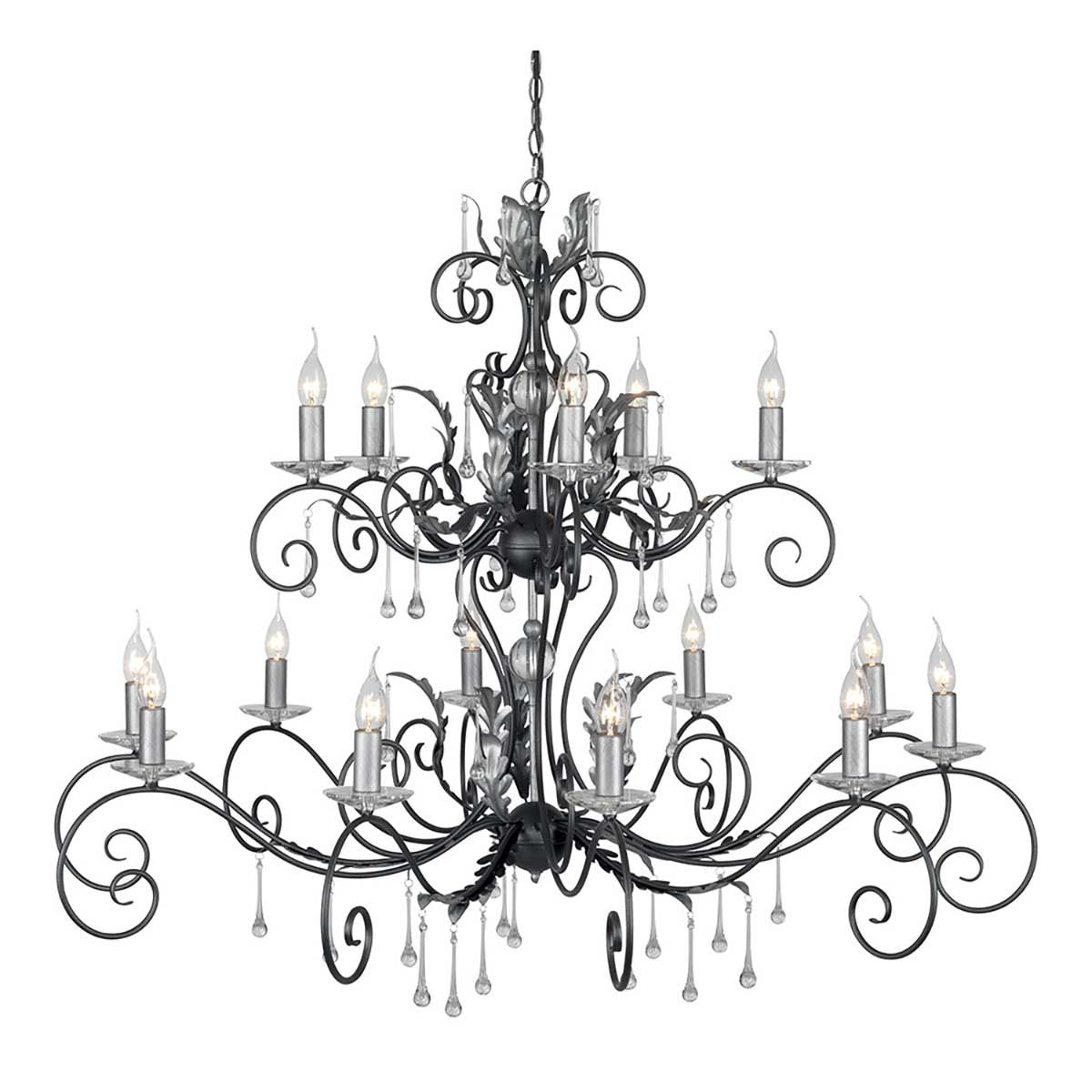 Amarilli Kronleuchter mit 15 Lichtern, Schwarz mit silberner Patina - Elsteadlighting - leuchtengrosshandel24